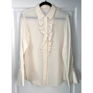 FRAME - Ruffled Silk Tuxedo Shirt - White